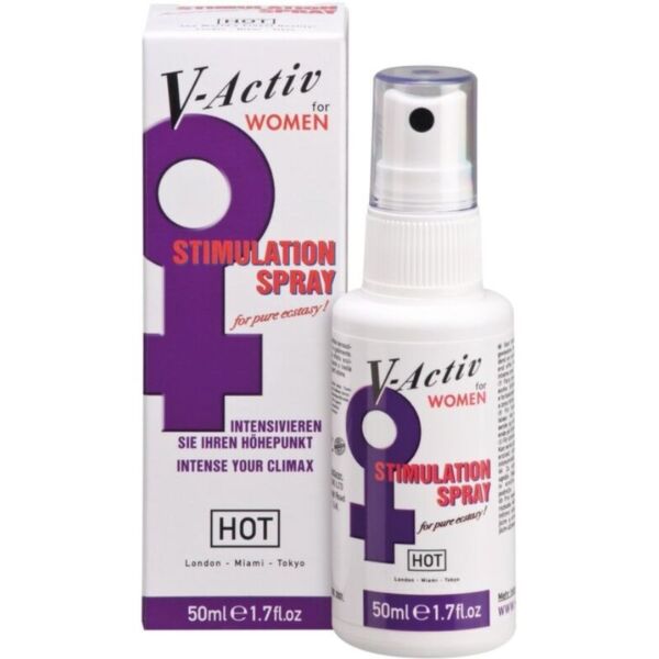 Bottle of HOT V-Activ Stimulation Spray for women, 50 ml