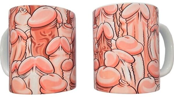 Diablo Picante Color Penis Mug in ceramic with colourful penis illustrations and a white handle