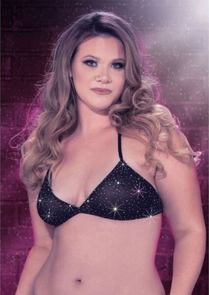 CalExotics Radiance plus size triangle bikini top with halterneck straps and crystal details