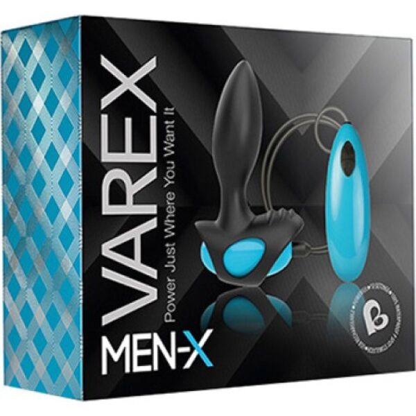 Rocks Off Varex Black and Blue anal vibrator in black and blue with its remote control
