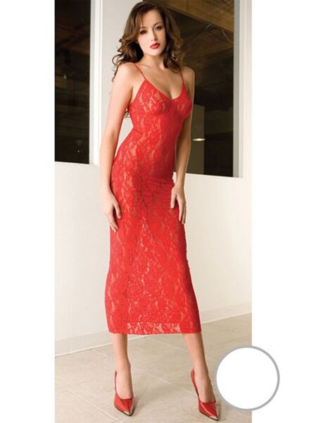 Music Legs long white dress, in lace with thin straps