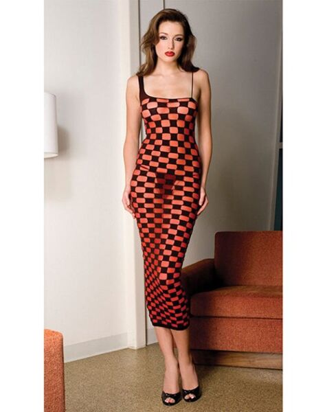 Music Legs checked dress, long, red with black checks