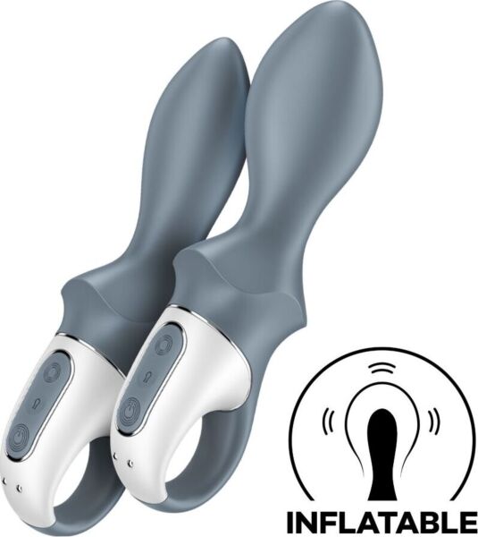 Satisfyer Air Pump Booty 1 inflatable vibrating butt plug in grey, with its retention ring