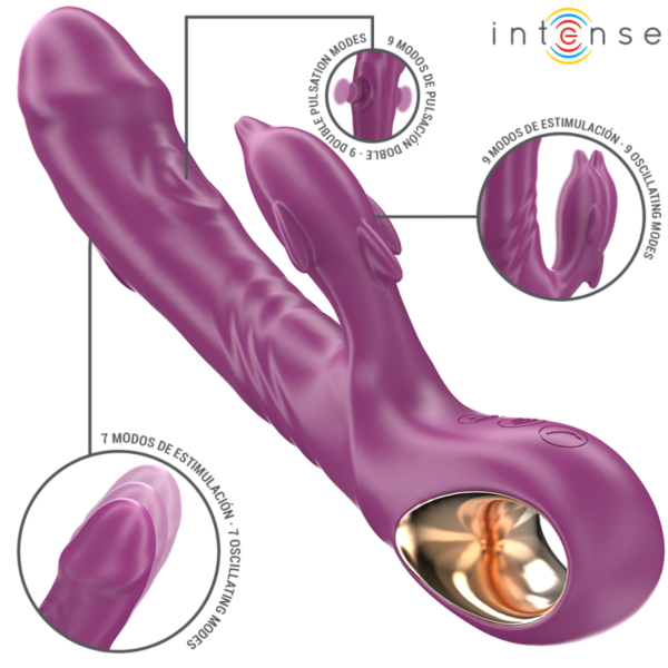 Intense Halle vibrator with a dolphin shape and stimulating tongue, in purple