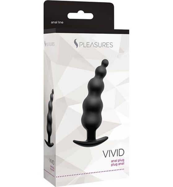 Black S Pleasures Vivid butt plug with graduated beads and a stopper base