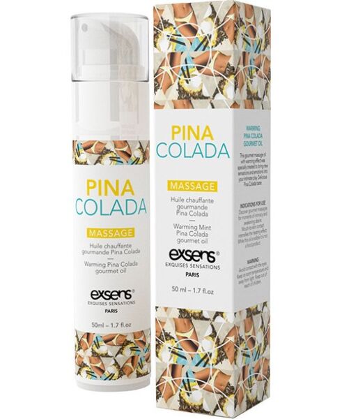 Exsens Warming Gourmet massage oil, in a 3 ml single-dose sachet and a 50 ml bottle