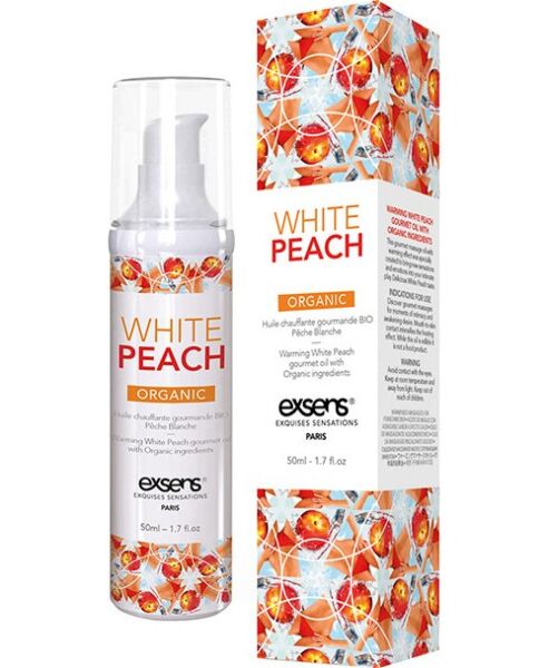 50 ml bottle of Exsens White Peach Oral Pleasure massage oil