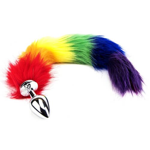 Butt Plug Furry Fantasy Rainbow Tail with Faux Fur
