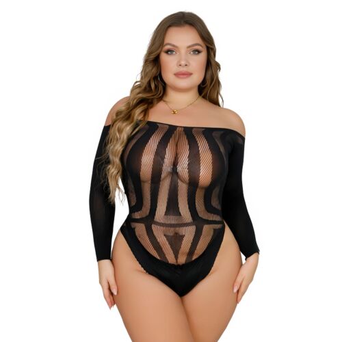 Lace Plus Size Long Sleeved Cut Out Back Bodysuit