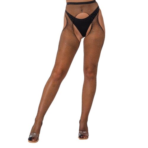 Hosiery Lace Rhinestone Fishnet Crotchless Pantyhose