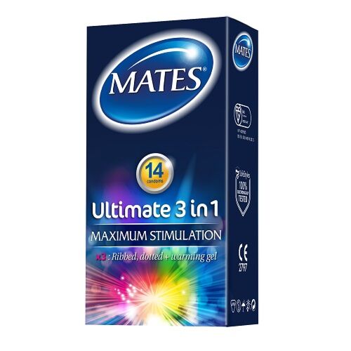Mates Ultimate 3 in 1 Condoms Ribbed and Dotted