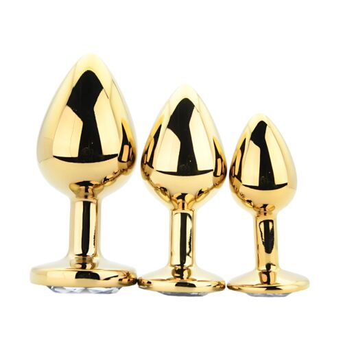 Set of 3 Metal Anal Plugs Toosh with Clear Stone