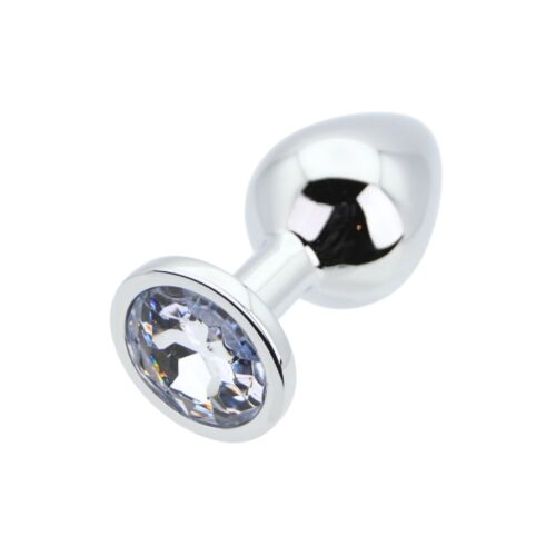 Butt Plug Toosh Medium Clear Stone with Jewelled Base Plata