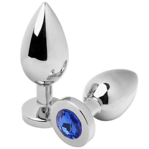 Anal Plug Metal Hard Diamond Blue Small 5.71cm