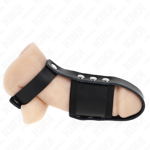 KINK Leather Penis Cage Ring with Adjustable Coated Ball Divider Strap