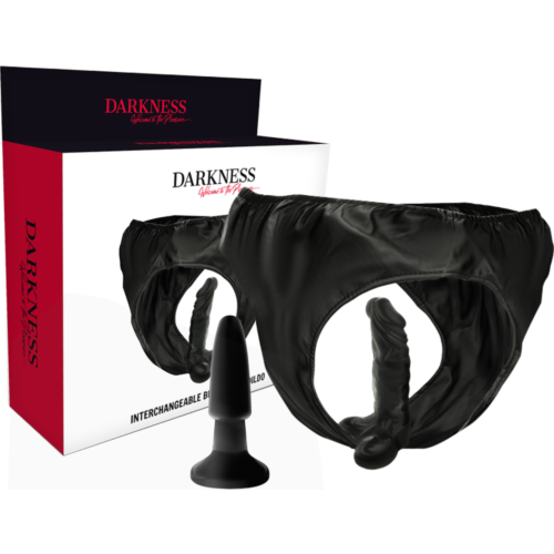 Harness Darkness Sensations with Interchangeable Dildo and Plug