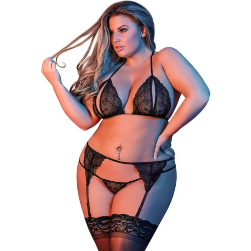 Lingerie Set BRA GARTER & G-SET BLACK L/XL - 3 Pieces