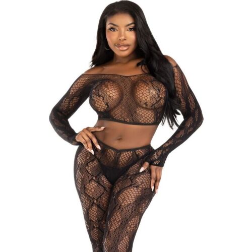 Crop Top and Tights Set Leg Avenue with Snake Print