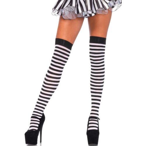 Leg avenue nylon striped thigh highs black-white