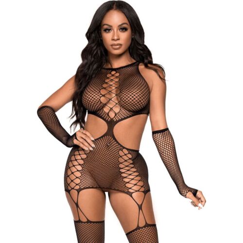 Leg Avenue Garter Dress with Gloves | Seductive Fishnet Style
