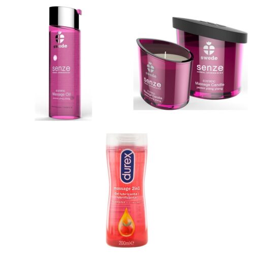 Erotic massage kit with oil, candle and 2-in-1 gel