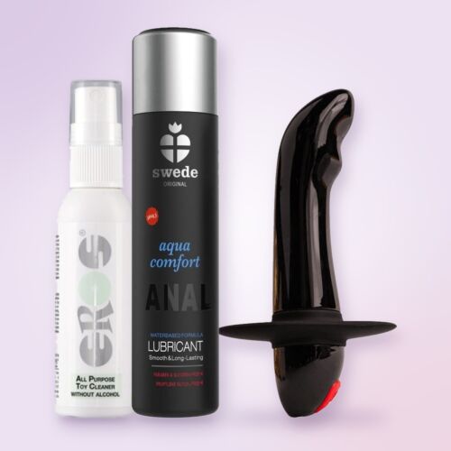Beginner's prostate kit with flared-base vibrator – lifestyle scene (AI-generated image)