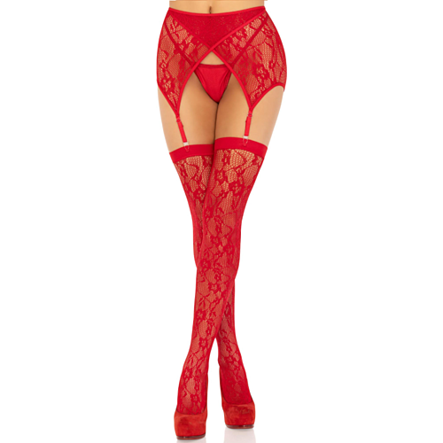 Thigh High Stockings Leg Avenue with Crisscross Garter Belt