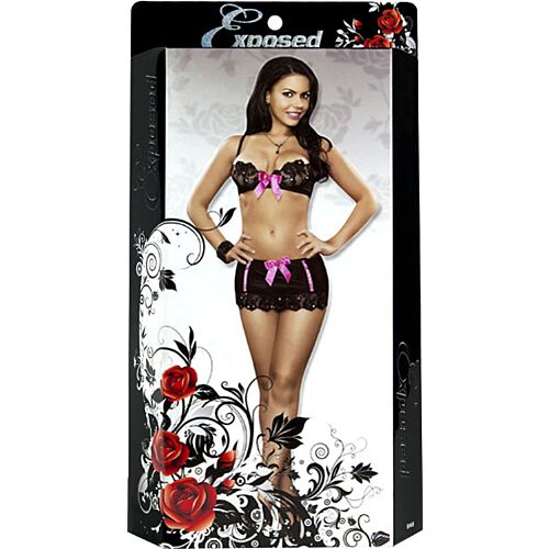 Lingerie Set Exposed Sequin Lace Bra and Skirt