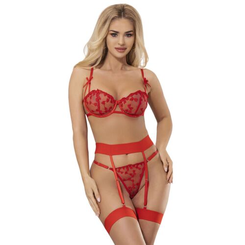 Sexy Lingerie Set Sublime Sets Heart Print Bra, Thong and Garter Belt