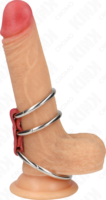 KINK Triple Metal Ring with Red Leather KINK Triple Metal Ring with Red Leather