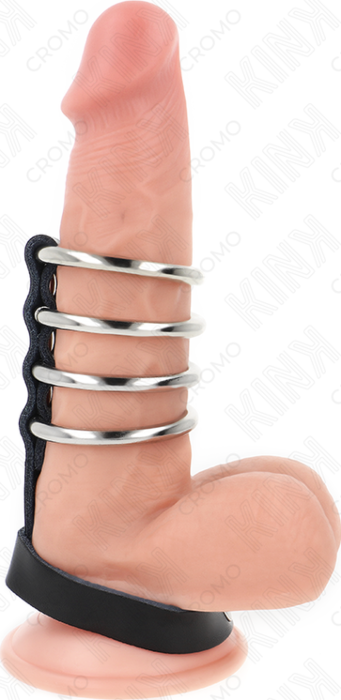 Metal Penis Ring KINK 4 Ring Set with Leather Strap