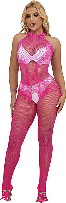 Crotchless Bodystocking Sublime Lace Pink Crotchless Bodystocking Sublime Lace Pink