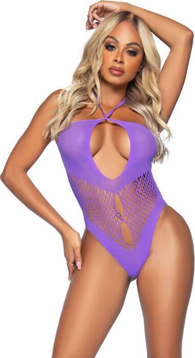 Body Stocking Leg Avenue Open V Cut Purple