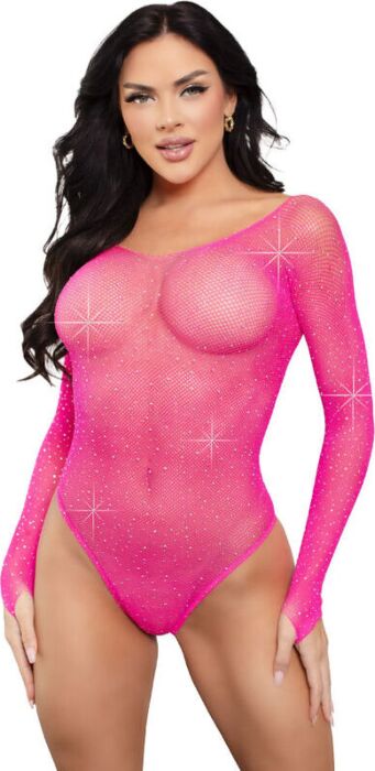 Body Suit Leg Avenue Fuchsia Long Sleeve Sparkle