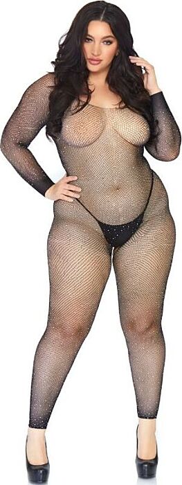 Leg Avenue Seamless Crystal Fishnet Bodystocking 1X-2X Leg Avenue Seamless Crystal Fishnet Bodystocking 1X-2X