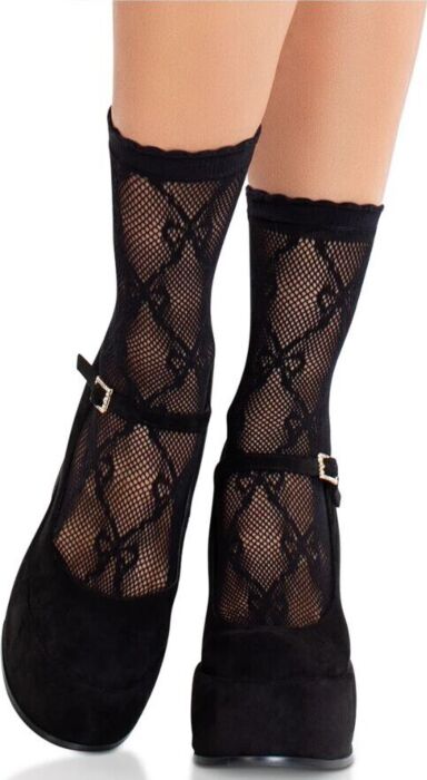 Leg Avenue Black Lace Bow Socks - Chic and Flirty Leg Avenue Black Lace Bow Socks - Chic and Flirty