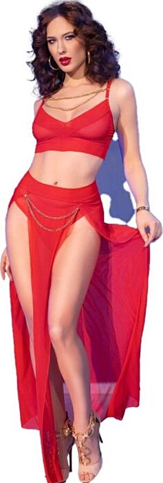 Chilirose Red Top & Leggings Set with Gold Accessories