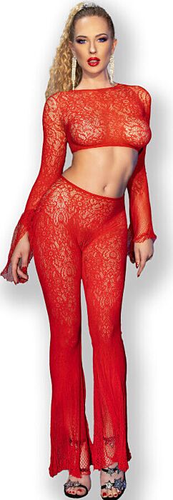 ChiliRose Red Top & Pants Set - Seamless Comfort ChiliRose Red Top & Pants Set - Seamless Comfort