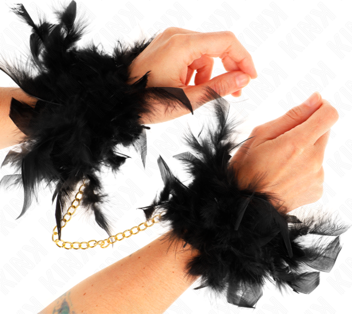 BDSM Handcuffs KINK Black with Gold Chain BDSM Handcuffs KINK Black with Gold Chain