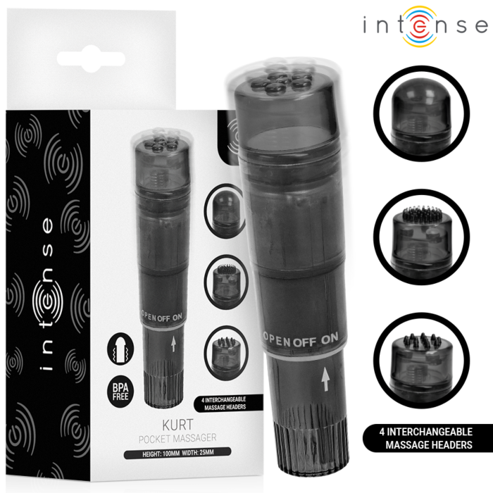 Mini Massager INTENSE FUN TOYS Kurt 4 Interchangeable Heads Black