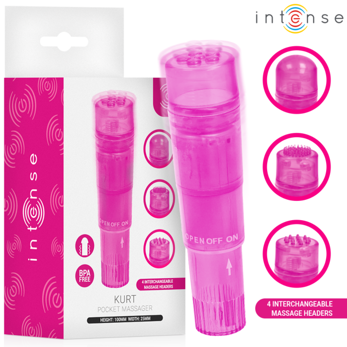 Mini Vibrator INTENSE FUN TOYS KURT 4 Interchangeable Heads Pink