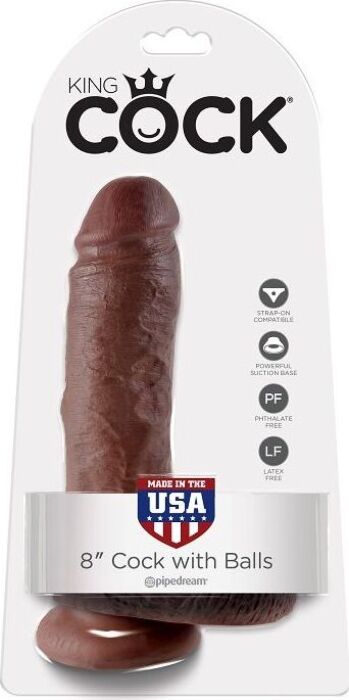 King cock 8 inch with balls brown