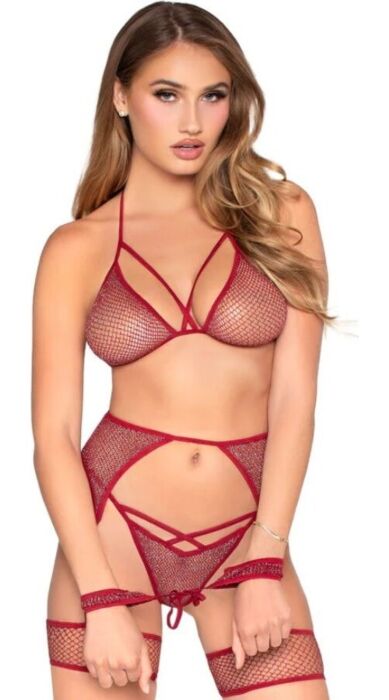 LEG AVENUE SETS 89362 Lurex Mesh Lingerie Set, One Size