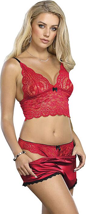 Lingerie Set Sublime Red Lace Satin L/XL Lingerie Set Sublime Red Lace Satin L/XL
