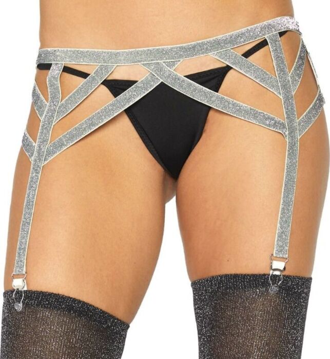 Leg avenue silver lurex elastic garter belt one size Leg avenue silver lurex elastic garter belt one size