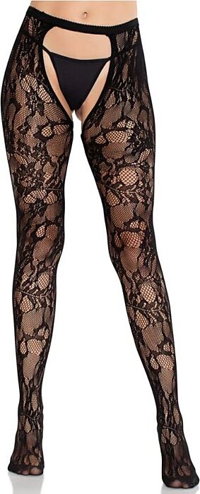 Leg Avenue Black Lace Stockings Open Back