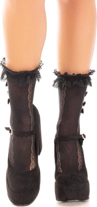 Ankle Socks Leg Avenue Ruffled Hearts Black