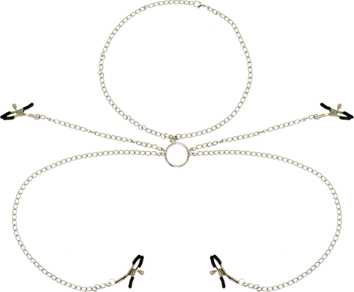 Nipple Clamps OhMama Fetish with Chain Collar