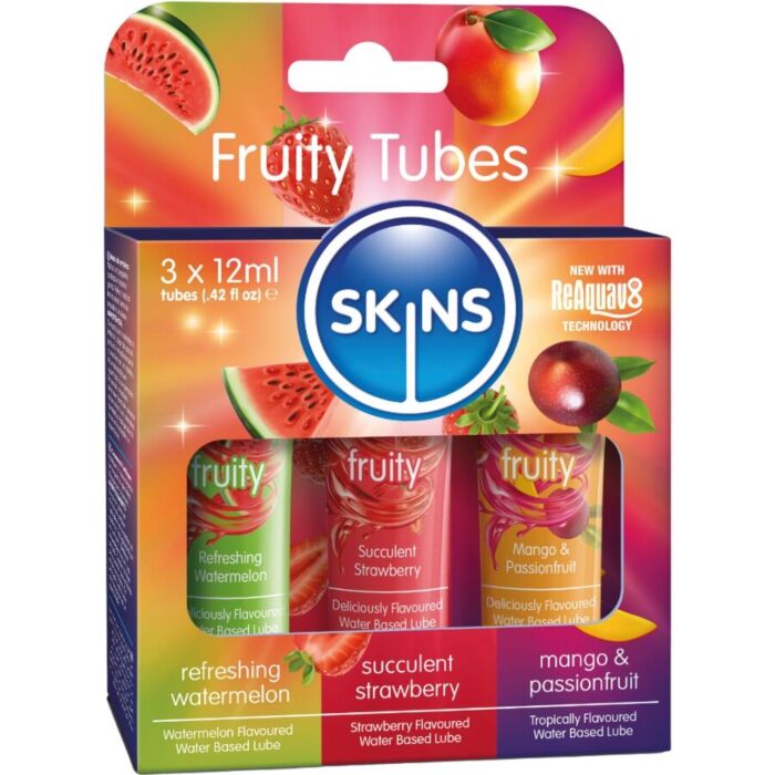 SKINS - FRUITY LUBES KIT WATERMELON, STRAWBERRY & MANGO LUBRICANTS 3 x 12 ML SKINS - FRUITY LUBES KIT WATERMELON, STRAWBERRY & MANGO LUBRICANTS 3 x 12 ML