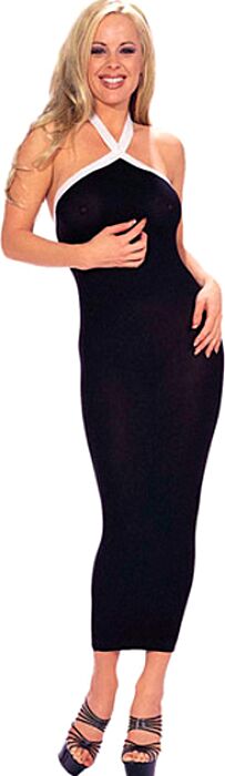 VESTIDO LARGO NEGRO C/BLANCO *